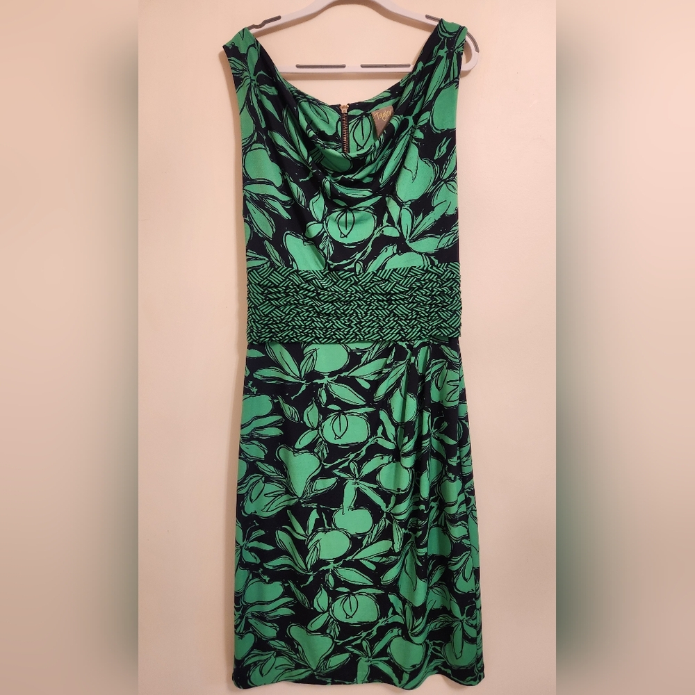Taylor Green and Black Floral Midi Dress
